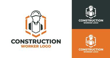 Unique Construction Worker Logo Featuring Helmet and Tools in Bold Design vector