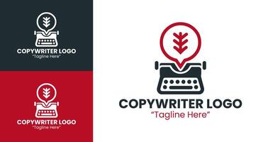 Modern Leaf Inspired Typewriter Logo with Red Bubble for Eco Copywriting and Content Branding vector