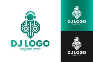 Dynamic DJ Logo with Bold Black and Green Color Palette vector