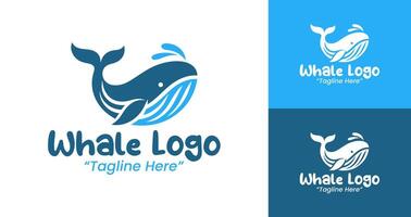 Modern Whale Logo with Splash Effect in Blue and White for Aquatic Branding vector