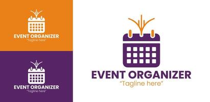 Creative and Minimalist Event Logo with Calendar Design in Professional Purple and Orange vector