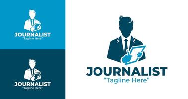 Unique Journalist Logo Design Featuring Microphone and Press Icon vector