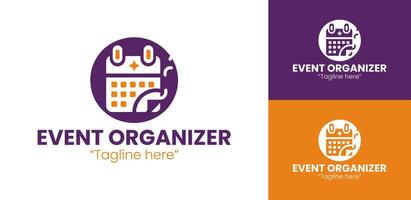 Modern Event Organizer Logo with Calendar and Professional Branding in Purple and Orange vector