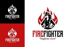 Firefighter Logo with Flame Symbol and Firefighter Helmet for Branding vector