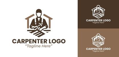 Minimalist Carpenter Logo Featuring Saw and Hammer for Home Repair Services vector