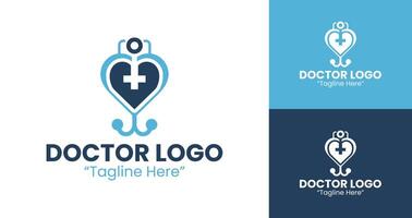 Clean and Minimalist Doctor Logo with Stethoscope and Heart Symbol for Clinics vector