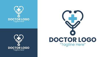 Modern Doctor Logos Featuring Stethoscope and Heart for Health Branding and Identity vector