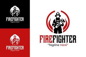 Firefighter Logo with Flame and Tools for Emergency Service Branding vector