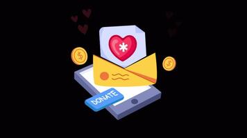 Email Donation 2D Flat Animations on Transparent background video