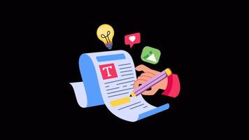 Article Writing 2D Flat Animations on Transparent background video