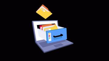 Laptop Files 2D Flat Animations on Transparent background video