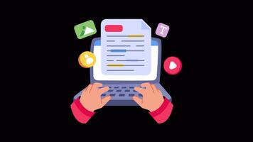 Content Writer 2D Flat Animations on Transparent background video