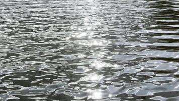 Scenery surface of pond illuminated by sun at summertime.Calm view on sea with small wave at sunny day. Beautiful summer nature landscape. Concept of tranquility scene. Slow motion video