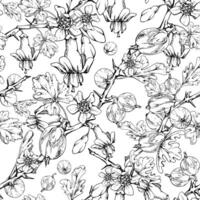 Gooseberry berries leaves flower buds on thorny branch, ripe garden juneberry casseille currant. Cut out seamless pattern hand drawn in ink. Home preserves cookbook, packaging, wrapping paper vector