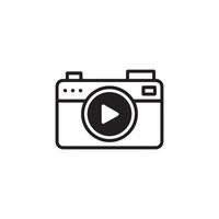 Simple black and white icon of a camera with a play button symbol vector