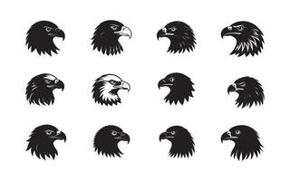 Black Silhouettes of Eagle Heads Displayed in Various Fierce and Majestic Designs vector