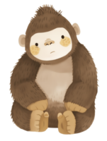 Cute cartoon gorilla character sitting with a thoughtful expression in a whimsical art style png