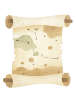 Old treasure map depicting a winding path through mountains and rivers with marked locations and navigation symbols for adventure seekers png