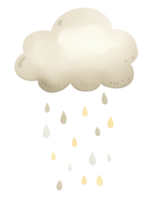 Fluffy gray cloud with light rain drops falling softly on a bright background png