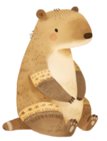Cute cartoon bear sitting calmly and looking forward with soft colors and friendly expression png