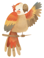Colorful parrot with vibrant feathers perched on a branch in a cheerful pose png