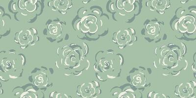 Seamless pattern with sketchy roses on pastel mint, green background. Artistic floral design for fabric, kids apparel, wrapping paper, romantic themed projects vector