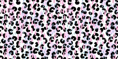Trendy seamless pattern with abstract leopard spots and raindrop shapes in black, blue, and pink. Bold and playful design for fashion and modern textile prints vector