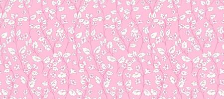 Seamless pattern with hand drawn floral branches on a pastel pink background. Delicate vintage look perfect for ornament, fabrics, packaging, stationery, designs print vector