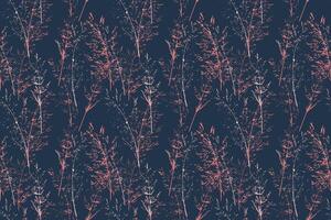 Elegant seamless pattern with delicate pink botanical stems on a deep navy background. Nature ornament for textile prints, wallpapers, packaging, and feminine design themes vector