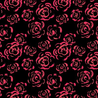 Seamless pattern featuring hand drawn artistic roses in bold red shades on a black background. The expressive, sketch like floral design for textiles, fashion, packaging, branding