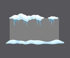 Blank frozen banner with snow and icicles, geometric rectangular shape, cold season holiday frame cartoon illustration vector