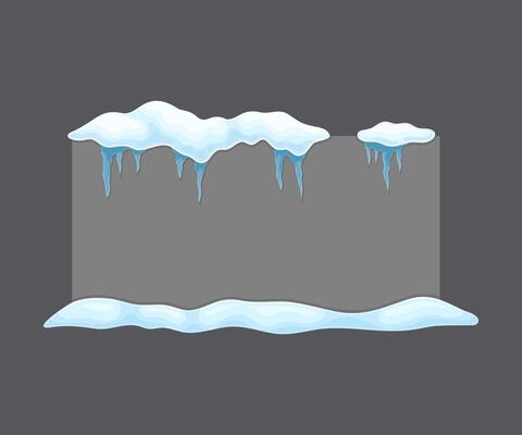 Blank frozen banner with snow and icicles, geometric rectangular shape, cold season holiday frame cartoon illustration