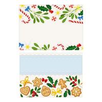Merry Christmas and Happy New Year Holidays card templates with cookies, candles, berries and leaves illustration vector