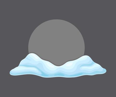 Blank frozen round shaped banner with snow, cold season holiday frame cartoon illustration