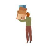 Man carrying cardboard boxes with his belongings cartoon illustration vector