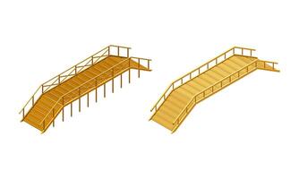 Curved Wooden Bridge with Balustrade Railing Set vector