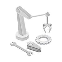 robotic arm with tools and gear vector