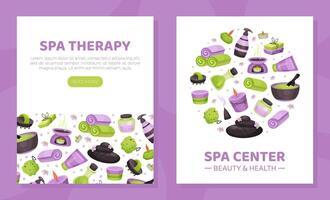 Spa therapy card templates set. Beauty spa center website, mobile app design illustration vector