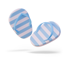 3D Rendering Stylized Striped Flip Flops with shadow - Blue and White Beach Sandals, Summer Shoes, 3d illustration. Design for summer concept png