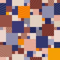 Retro geometric square pattern with radial light rays and warm cozy flannel inspired colors vector