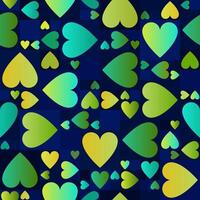 Dark navy blue heart pattern with glowing gradient hearts in turquoise, yellow, green and cyan tones vector