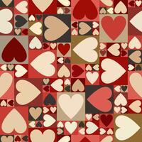 Bold heart pattern with retro poster colors and graphic squares in seamless design vector