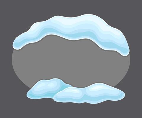 Blank frozen oval shape banner with snow, cold season holiday frame cartoon illustration