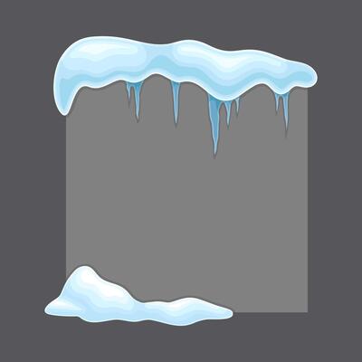 Blank frozen square shape banner with snow and icicles, cold season holiday frame cartoon illustration