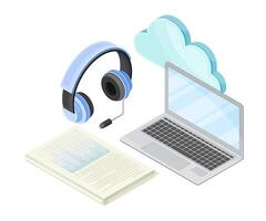 Headphones, laptop, and cloud illustration vector