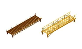 Straight Wooden Bridge with Balustrade Railing Set vector
