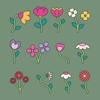 retro groovy flowers illustration. Hippie style floral element vector