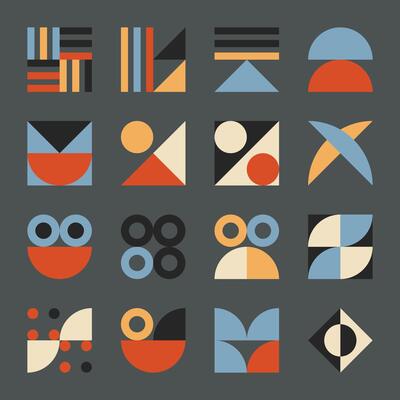 Set of Random Bauhaus Geometric Shapes Collection