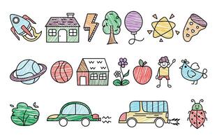 Set of Childish Drawing Doodle Collection vector