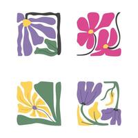 abstract flowers groovy retro style. floral square botanical vector